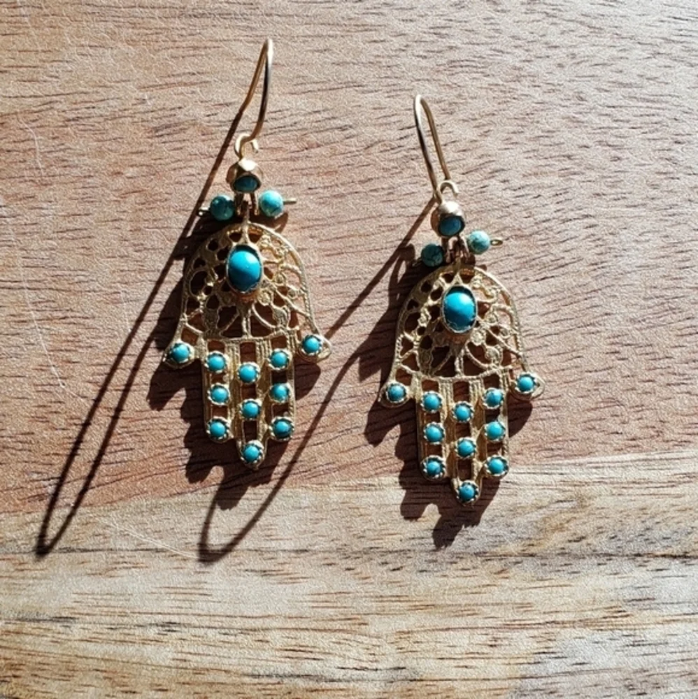 Turquoise and gold earrings - Picture 3 of 5